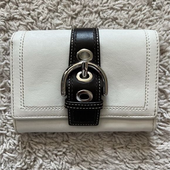 Coach Vintage Soho Y2K Leather Buckle Flap Shoulder Bag WHT/BWN F10910 & Wallet - Picture 10 of 15